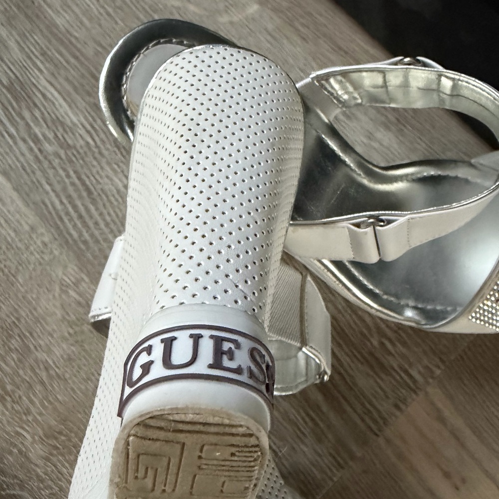 GUESS Silver Metallic Slide Sandals with Rhinestone Strap - Picture 6 of 6